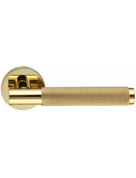 Дверная ручка Extreza Hi-tech Slim "TUBA" 126 на круглой розетке R16 полированная латунь F01