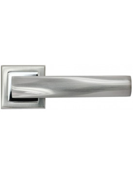 Дверная ручка на квадратной розетке RUCETTI RAP 14-S SN/CP белый никель/полированный хром