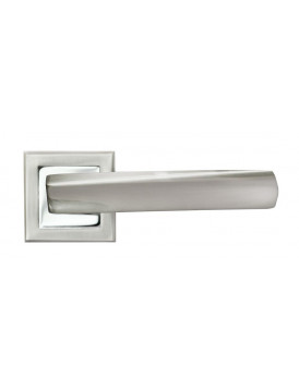 Дверная ручка на квадратной розетке RUCETTI RAP 11-S SN/CP белый никель/полированный хром