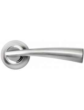 Дверная ручка на круглой розетке RUCETTI RAP 18 SN/CP белый никель/полированный хром